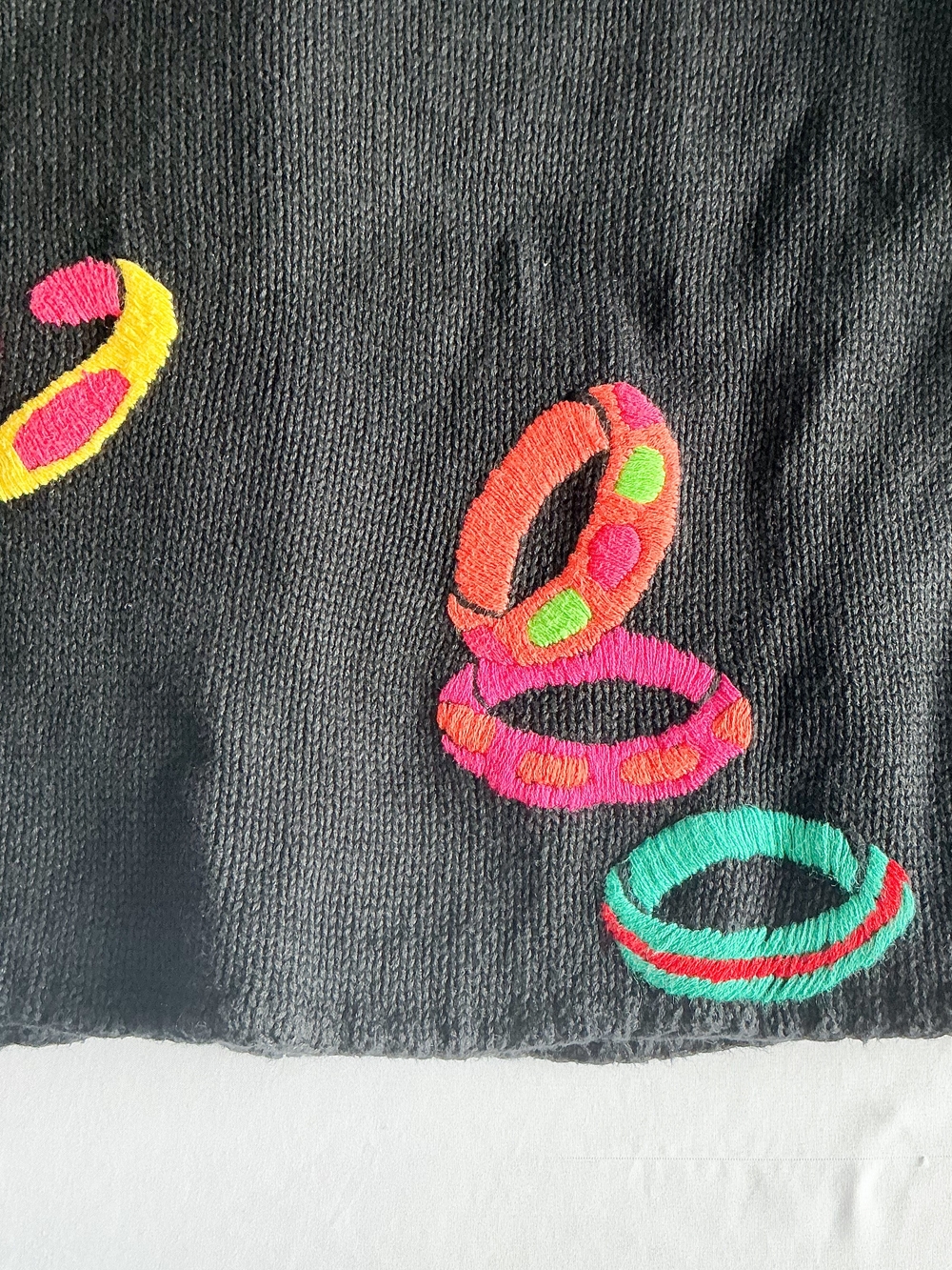 Vintage Michael Simon Embroidered Rings Black Cardigan Sweater Women One Size/Lg - Picture 8 of 12